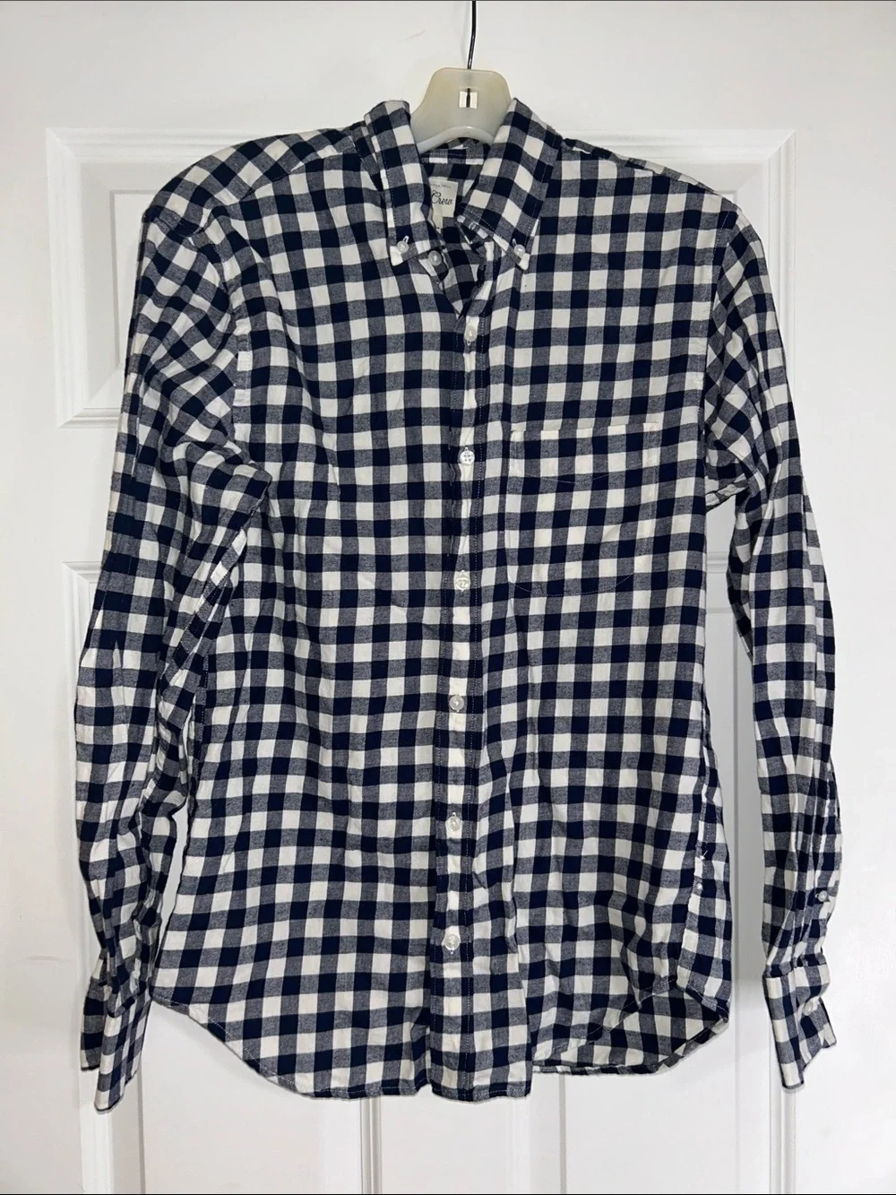 J. Crew Navy and White Gingham Button-Down flannel Shirt